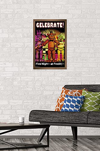 Trends International Five Nights at Freddy's - Celebrate Wall Poster, 14.725" x 22.375", Bronze Framed Version - color: Bronze Framed Version, size: 22.4"L x 14.7"W