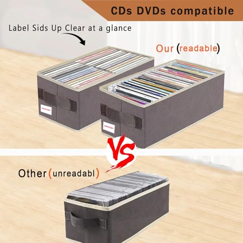 CD/DVD storage box Universal, stackable CD/DVD organizer with lid, Blu-ray disc media holder, video game disk, album, 2Pack can hold 90cd / 40dvd（Brown purple） - size: 2Pack Brown purple