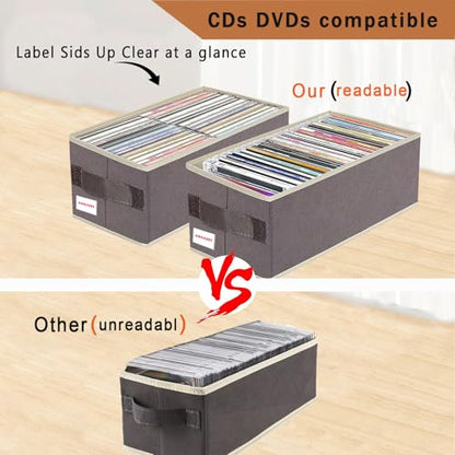 CD/DVD storage box Universal, stackable CD/DVD organizer with lid, Blu-ray disc media holder, video game disk, album, 2Pack can hold 90cd / 40dvd（Brown purple） - size: 2Pack Brown purple