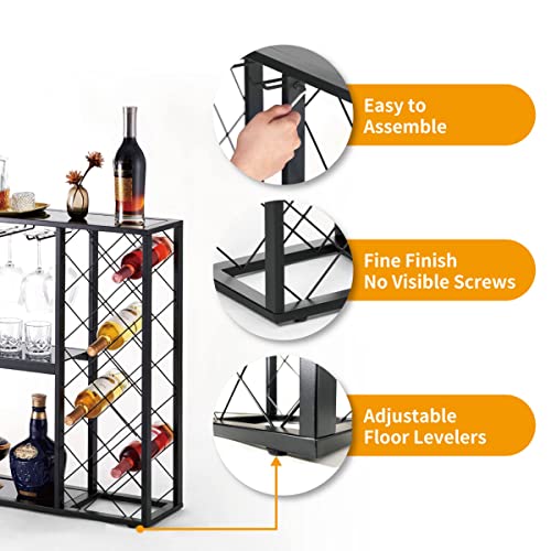 Mango Steam Wine Rack Console with Glass Table Top (34 Bottle, Black) - color: Black, size: 34 Bottle