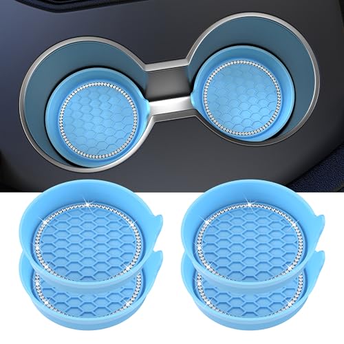 Amooca Car Cup Coaster Universal Non-Slip Cup Holders Bling Crystal Rhinestone Car Interior Accessories 4 Pack Light Blue - color: Light Blue, size: 4 Pack