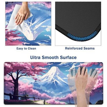 Large Mouse Pad + Keyboard Wrist Rest Set, Extended Gaming Mousepad (31.5X11.8 inch) with Non-Slip Rubber, Ergonomics Memory Foam Mouse Wrist Rest Support, Mt Fuji and Cherry Blossom XXL Desk Pad - color: Yu-Mouse Pad-3-B40