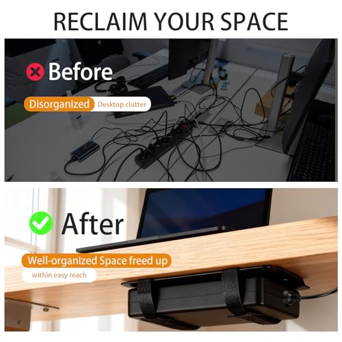 2 Pcs Universal Metal Laptop Charger Holder, Adjustable Under Desk Power Brick Mount Organizer for Charging Bricks & Cables Space Saving Power Adapters Mount, Secure Supply Holder for Chargers,Black - size: Middle