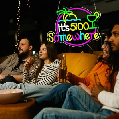 21.6"x16.2" Large Size It'5:00 Somewhere Neon Signs,Art Wall Lights for Bar Club Bedroom Windows Glass Hotel Pub Cafe Wedding Birthday Party Gifts - style: it'5:00 somewhere