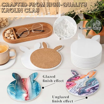 24 Pieces Sublimation Coasters, GOH DODD Glossy Ceramic Tiles Glazed Blanks with Cork Bacings for Easter DIY Alcohol Ink Painting Housewarming Gifts Wedding Arts Crafts, 4 Inch, White, Bunny Rabbit - size: 4 Inch-24 Pieces-Bunny