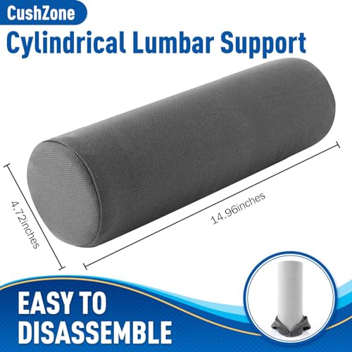 CushZone Seat Cushion, Lumbar Roll Support Pillow for Office Chair, Car, Gaming Chair, Memory Foam Back Cushion with Washable Cover for Relieving Back Pain & Improving Posture,Grey - color: Grey, size: Long