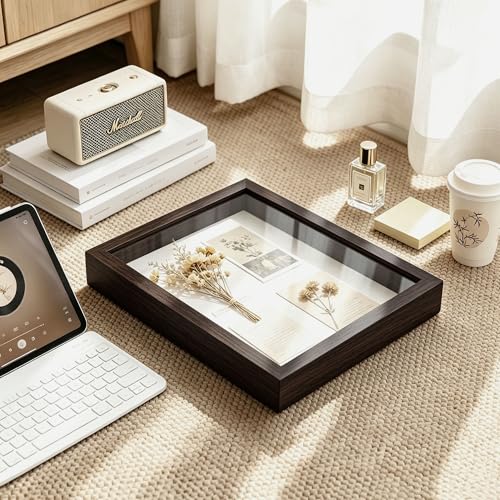 Picrit Shadow Box Frame 11x14, Display Case Box with High Definition Real Glass and Black Back for Memorabilia, Baby Items, Wedding Memories, Crafts, Tickets and Photos, Brown - color: Brown, size: 11x14
