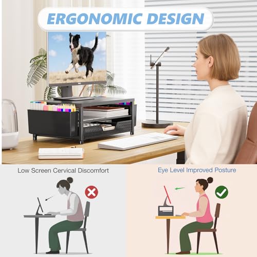 OPNICE Desk Organizers and Accessories, Computer Monitor Stand Riser with Drawer and 2 Pen Holders, Printer & Laptop Stand, Office Desk Accessories & Workspace Organizers for Home Office Supplies, Black - color: Black – Hot Seller 1-Pack, size: With Drawe