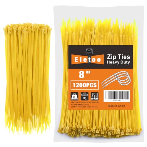 8 Inch Yellow Zip Ties 1200 Pack, 35 LBS Tensile Strength, Self-Locking Nylon UV Resistant Cable Ties for Indoor and Outdoor - color: Yellow, size: 8inch (1200 PCS)