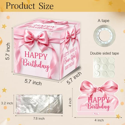Pink Bow Birthday Money Gift Boxes for Cash, Bow-Tiful Birthday Money Pull Box for Women Girls - color: White