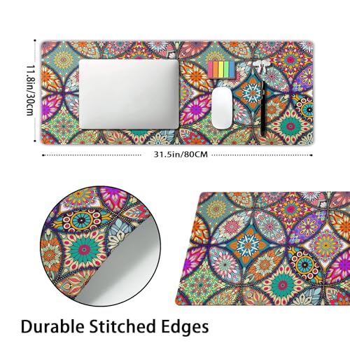 Colorful Mandala Gaming Mouse Pad XL Pretty Boho Bohemian Extended Big Large Desk Mat Non-Slip Rubber Base Stitched Edge Long Keyboard Mousepad for PC Computer Laptop,31.5×11.8 in - color: Colorful Mandala, size: X-Large