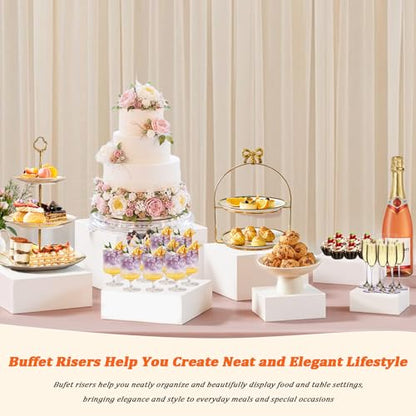 8 PCS Acrylic Buffet Risers Set, White | Versatile Display Stands, 3" to 10" Sizes, For Dessert Tables, Collectibles & Party Food Presentation