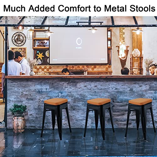 BUYUE Enhanced Anti-Slip Magnetic Bar Stool Cushion 1 Piece, Luxury PU Leather Waterproof Small Seat Cushion for Café Bistro Stackable Metal Stool (Square, Orange, 1) - color: Orange, style: Square-1 Pcs