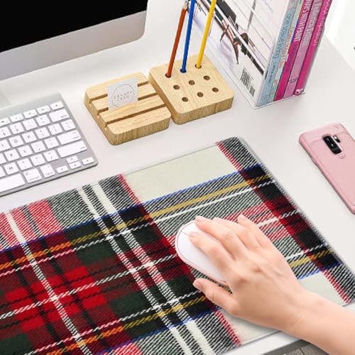 Gaming Mouse Pad, Large Non-Slip Rubber Base Mousepad, Keyboard Mouse Mat, Desk Pad with Stitched Edges, 31.5x11.8inch, Red and White Plaid - color: Red and White Plaid