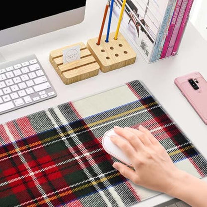 Gaming Mouse Pad, Large Non-Slip Rubber Base Mousepad, Keyboard Mouse Mat, Desk Pad with Stitched Edges, 31.5x11.8inch, Red and White Plaid - color: Red and White Plaid