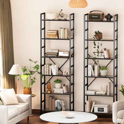 SUPERJARE Triple Bookshelf, Bookcase with 17 Open Display Shelves, Wide Book Shelf Book Case for Home & Office, 6 Tier, Black, ABC003B - color: Black, size: 6 Tier