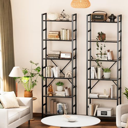 SUPERJARE Triple Bookshelf, Bookcase with 17 Open Display Shelves, Wide Book Shelf Book Case for Home & Office, 6 Tier, Black, ABC003B - color: Black, size: 6 Tier