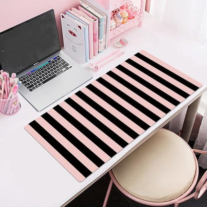 EOBTAIN Pink and Black Large Mouse Pad Vertical Striped Keyboard Mat 31.5x15.7 Inch Smooth Non-Slip Rubber XXL Gaming Mousepad Extended Desk Mat Cute Desk Accessories for Office Home - color: Pink Black