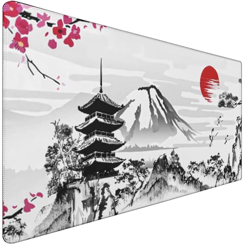 Japanese Landscape Large Mouse Pad, Large Extended Mouse Pad for Home Office Gaming Work 31.5x15.7inch, Big Computer Mousepad Waterproof Non-Slip Rubber Mice Pads Stitched Edges - color: Landscape, size: 31.5" x 15.7"