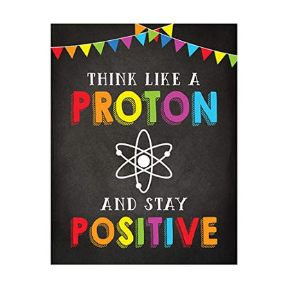 Andaz Press Classroom Science Teacher Wall Art Decor Poster Signs, 8.5X11-Inch, Think Like A Proton And Stay Positive, 1-Pack, Unframed, Inspirational Motivational Quotes Stay Positive Poster - color: Think