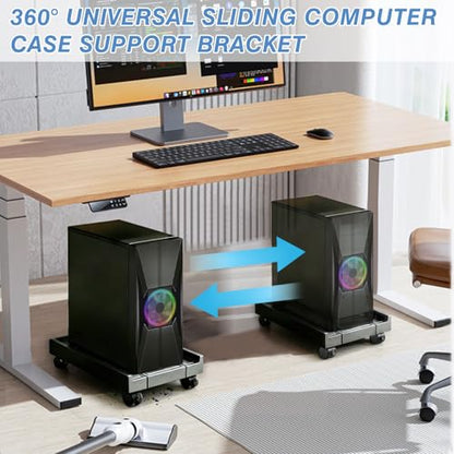 PC Stand for PC Tower With F, Computer Desktop Stand with 4 Lockable Castors, Universal Adjustable CPU Stand with Wheels - (New Black)
