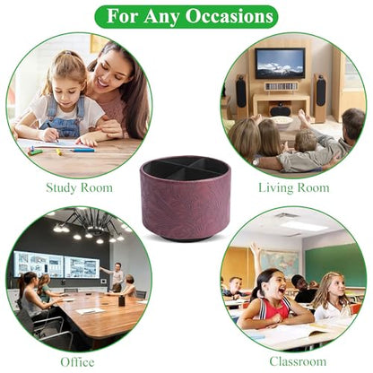 Round Leather Art Supply Organizer,Remote Control Holder,360 Degree Spinning,Multi-Functional Pencil Holder,4 Compartments Desktop Stationary Organizer(1-Carved Dark Brown) - color: 1-Carved Dark Brown