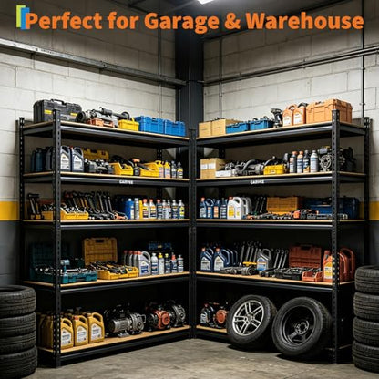 GarveeLife Heavy Duty 5-Tier Adjustable Storage Shelving Unit, 2204 lbs Load Capacity Metal Garage Shelves with MDF Boards, 72" H x 48" W x 15.7" D, for Kitchen Pantry Basement Laundry - size: 72" H x 48" W x 15.7" D