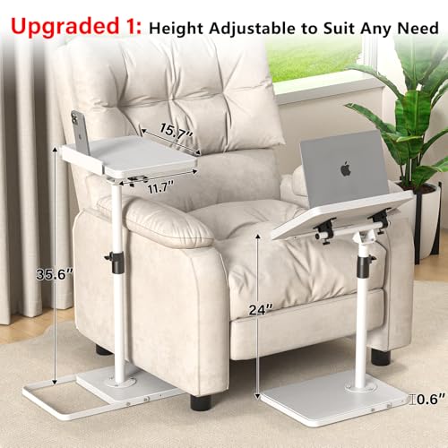 TV Tray Table for Couch, Height Adjustable/360° Swivel/180° Flip-Over Panel Design C-Shaped End Table, Sofa Arm End Side Table with Phone & Tablet Slot for Eating, Laptop,Couch Bed (White) - color: White, size: Angle Tilt 1 Pack