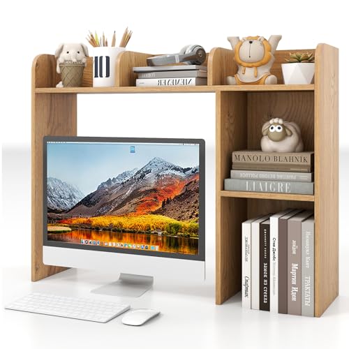 Giantex Desktop Bookshelf, Wood Desk Hutch Organizer for 27 Inch Computer Monitor, Countertop Storage Display Rack with 5 Shelves, Multipurpose Desktop Shelf Bookcase for Dorm Office Home, Natural - color: Natural, size: 5 Shelves (29"H)