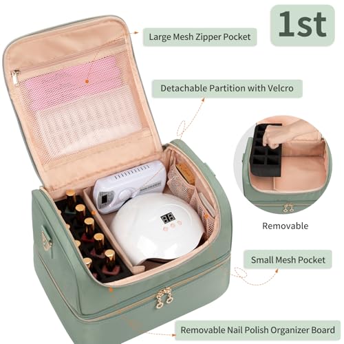 Nail Polish Organizer Case, Nail Supplies Storage Box Holds 45 Bottles Nail Polish & Nail Lamp, Travel Nail Tech Carrying Case, Nail Kit Bag For Nail Stuff & Manicure Tools - color: Green, size: 45 Slots