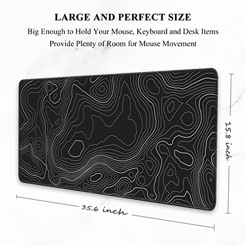 Auhoahsil Large Mouse Pad, XXL Desk Pad, Extened 35" x 15", Non-Slip Rubber Base, Stitched Edges, Superior Surface, Waterproof Keyboard Mat, Large Mousepad for Gamer, Office & Home, Black Contour - color: 03 Black Contour, size: XXL - Extended size 35.6”x