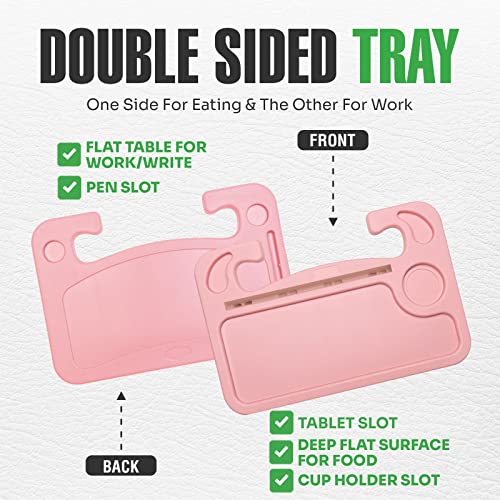 lebogner Steering Wheel Tray, Car Tray for Eating, Hook On Steering Wheel Desk for Food, Laptop and Car Accessories, Car Road Trip Must Haves Gadgets Car Table (Light Pink, with Tablet Slot) - color: Light Pink, With Tablet Slot