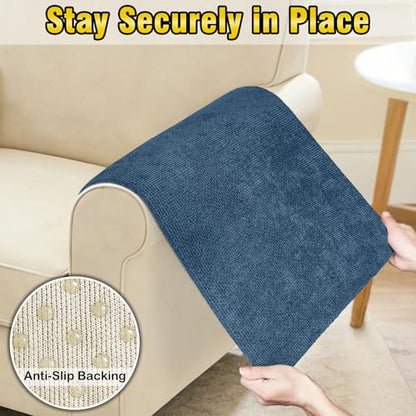 Couch Arm Covers, Sofa Arm Covers, Waterproof Armrest Cover for Sofa, Loveseat, Armchair, Anti-Slip Recliner Arm Cover, Headrest Cover, Arm Chair Covers Set of 2 (Navy Blue, 24"×24") - color: Navy Blue, size: 24" x 24" - 2 pcs