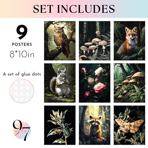 97 Decor Dark Cottagecore Decor Aesthetic - Cottage Core Wall Art, Woodland Forest Wall Art Prints, Vintage Mushroom Pictures Nature Room, Animal Posters For Bedroom Decorations (Unframed) - color: Cottagecore Small, size: UNFRAMED
