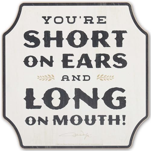Open Road Brands John Wayne Short on Ears Long on Mouth Wood Wall Decor - Funny John Wayne Sign for Man Cave or Office - color: White