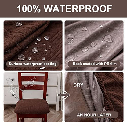 Genina Waterproof Chair Seat Covers Dining Room Chair Covers Stretch Seat Cover for Dinning Room Chair Protector Slipcovers for Kitchen, Hotel (2, Pattern1-Chocolate) - color: Pattern1-chocolate