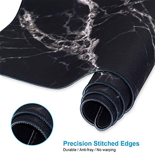 Extended Desk Mat (31.5x11.8 inch 3mm Thick), iDonzon Soft Cute Extra Large XXL Waterproof Gaming Mouse Pad with Non-Slip Rubber Base & Stitched Edges, for Working/Game, Black White Marble - color: Black White