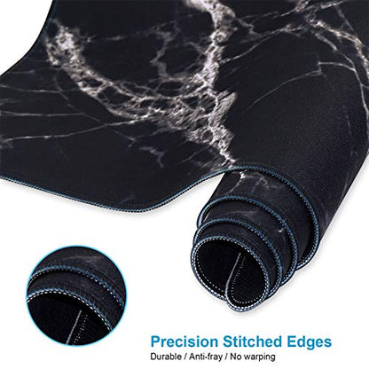 Extended Desk Mat (31.5x11.8 inch 3mm Thick), iDonzon Soft Cute Extra Large XXL Waterproof Gaming Mouse Pad with Non-Slip Rubber Base & Stitched Edges, for Working/Game, Black White Marble - color: Black White