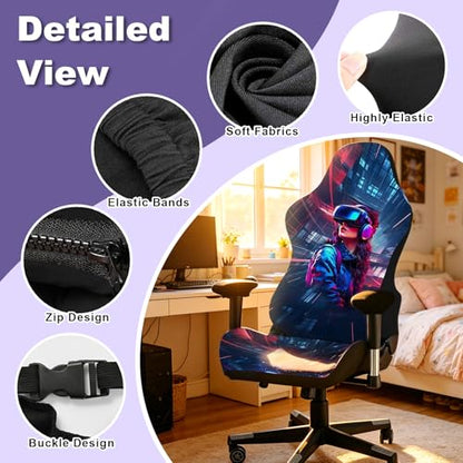 Gaming Chair Covers, 3D Printing Stretchable Soft Non-Slip Easy to Install Gamer Chair Cover with Armrest Cover(No Chair)(D) - color: D