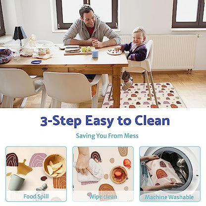 Blissful Diary Baby Splat Mat for Under High Chair, 50.4 x 50.4 Inch Wipeable Splash Mat, Waterproof and Washable, Anti-Slip Floor Protector, Boho Rainbow - color: Boho Rainbow