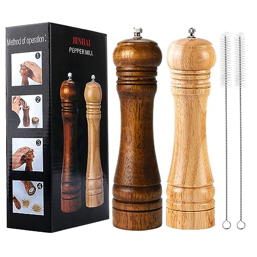 Wooden Pepper Mill Set Salt Pepper Grinder Kit Manual Mills Solid with Strong Adjustable Ceramic Grinders 2 Piece 8 Inches - color: D 2 Wooden Pepper Mill