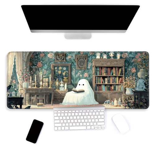 Large Mouse Pad, Big Gaming Mousepad, Desk Mat for Desktop, Thick Non-Slip Waterproof Rubber Base, Mouse Pads for Office, Computer, Keyboard, Laptop 31.5x11.8 in, Cute Ghost Reading - color: Cute Ghost Reading, size: 31.5" x 11.8"