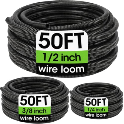 Wire Loom 1/4", 1/2", 3/8 Inch x 50 FT, Split Wire Loom Tubing Wire Conduit, Cable Sleeves Bulk Flexible Electrical Conduit Protective kit - color: 1/4", 1/2", 3/8" X 50 ft
