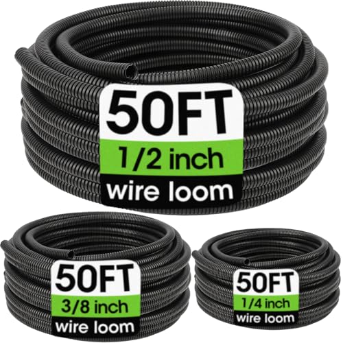 Wire Loom 1/4", 1/2", 3/8 Inch x 50 FT, Split Wire Loom Tubing Wire Conduit, Cable Sleeves Bulk Flexible Electrical Conduit Protective kit - color: 1/4", 1/2", 3/8" X 50 ft