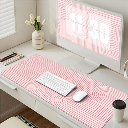 iCasso Pink Desk Matt for Desktop, Cute Desk Pad Mat, Large Mouse Pad, Anti-Slip Big Mousepad with Stitched Edges, Keyboard Pad for Computer(Pink) - color: Line-Pink
