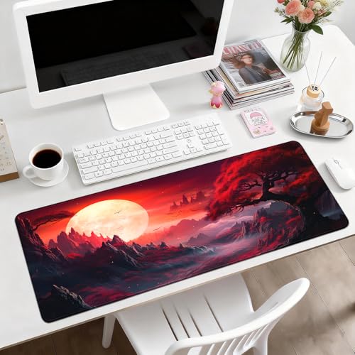 Gaming Desk Mat with Silky Smooth Surface & Exquisite Patterns,31.5x11.8 Inches Large-Sized Mouse Pad, Perfect for Extended Gaming,Work,and Home Office Decor (Full Moon 2) - color: Full Moon 2