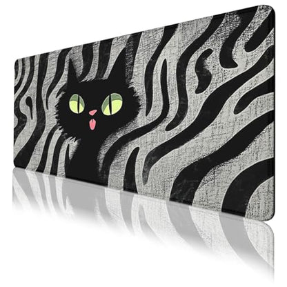 Black Cat Gaming Mouse Pad Cartoon Zebra Large Gaming Mouse Mat with Stitched Edges,Non-Slip Waterproof Rubber Base Office Computer Keyboard Laptop 31.5"x11.8" - color: Cartoon Zebra Cat, size: 31.5L x 11.8W inches