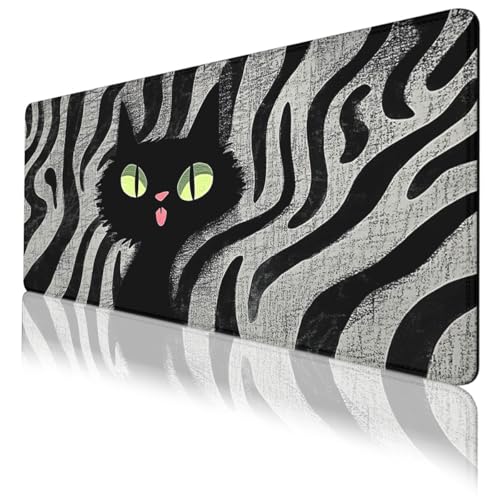 Black Cat Gaming Mouse Pad Cartoon Zebra Large Gaming Mouse Mat with Stitched Edges,Non-Slip Waterproof Rubber Base Office Computer Keyboard Laptop 31.5"x11.8" - color: Cartoon Zebra Cat, size: 31.5L x 11.8W inches