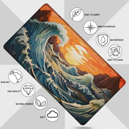 Gaming Mouse Pad, Waterproof Extra Large Mousepad with Stitched Edges, 31.5" x 15.7" Non-Slip Rubber Base Office Big Long Keyboard Pad for Office Gamer Home XXL, (Waves Sunset) - color: Waves Sunset