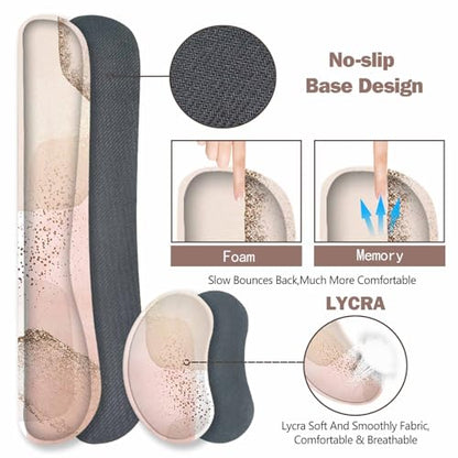 ToLuLu Extended Gaming Mouse Pad, Memory Foam Ergonomic Keyboard Mouse Wrist Rest Support Set, Large Desk Mat with Stitched Edges, Non-Slip Base Mousepad for Home Office Game Study, Pink Gold - color: Pink Gold